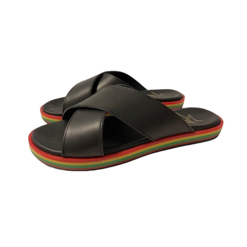 Lust for Life Rainbow leather criss cross slides